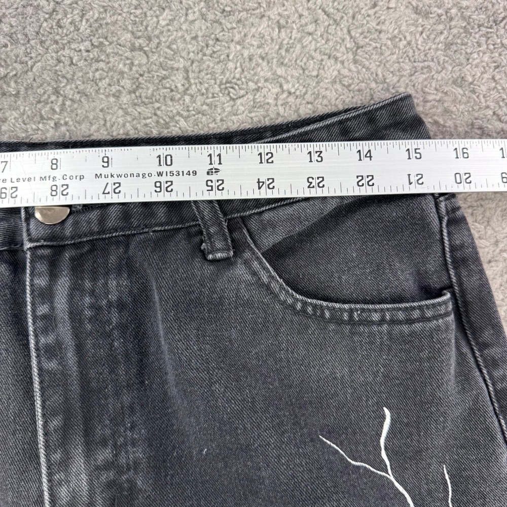 SHEIN Womens Lightning Bolt Graphic Straight Leg Jeans Washed‎ Black Size L 8/10 - Picture 3 of 7